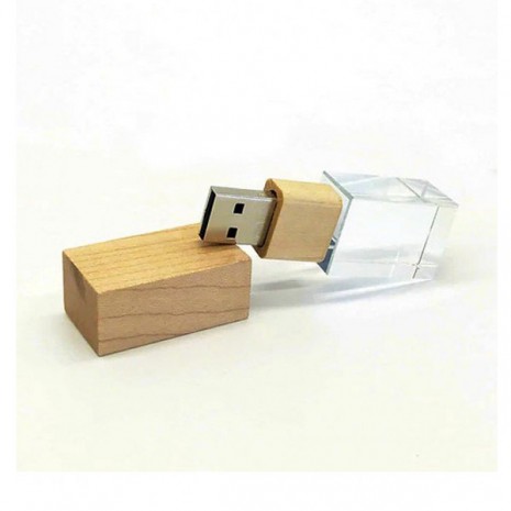 Pen Drive de Vidro Com Tampa Madeira Personalizado Para Brindes