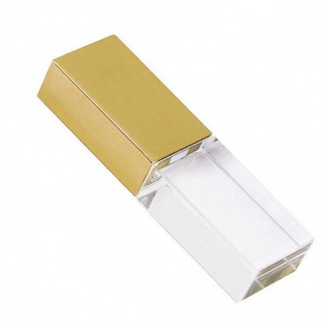 Pen Drive de Vidro Com Tampa Ouro Personalizado 