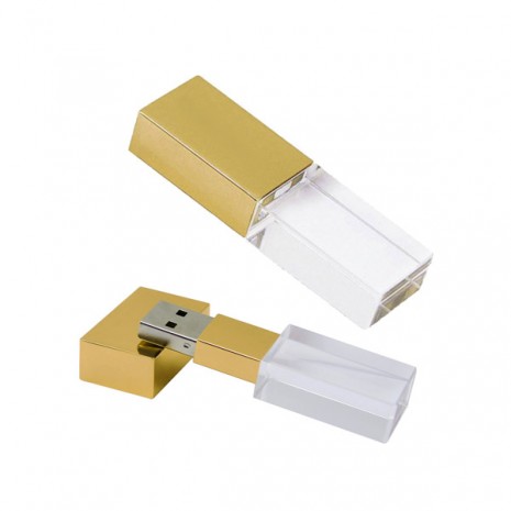 Pen Drive de Vidro Com Tampa Ouro Personalizado 